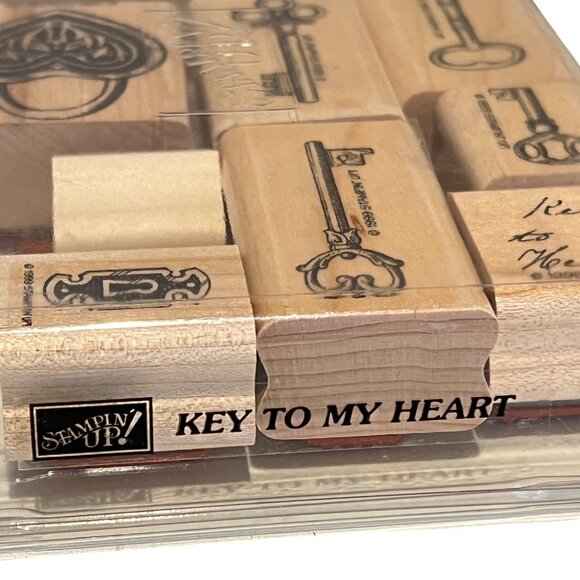 Stampin Up! Key To My Heart Rubber Wood-Mounted Stamps Set Vintage Craft Supplie - Picture 3 of 3